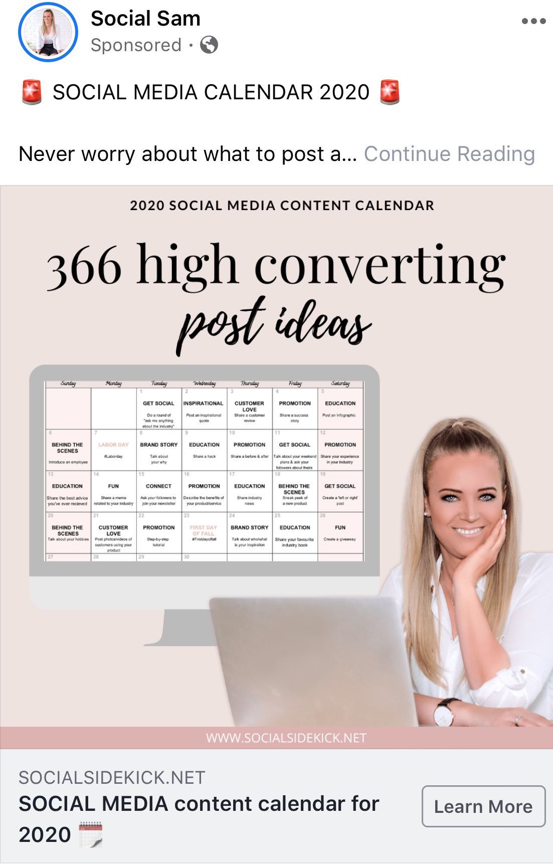 Social Sam - Social Media Calendar - Ad Angles