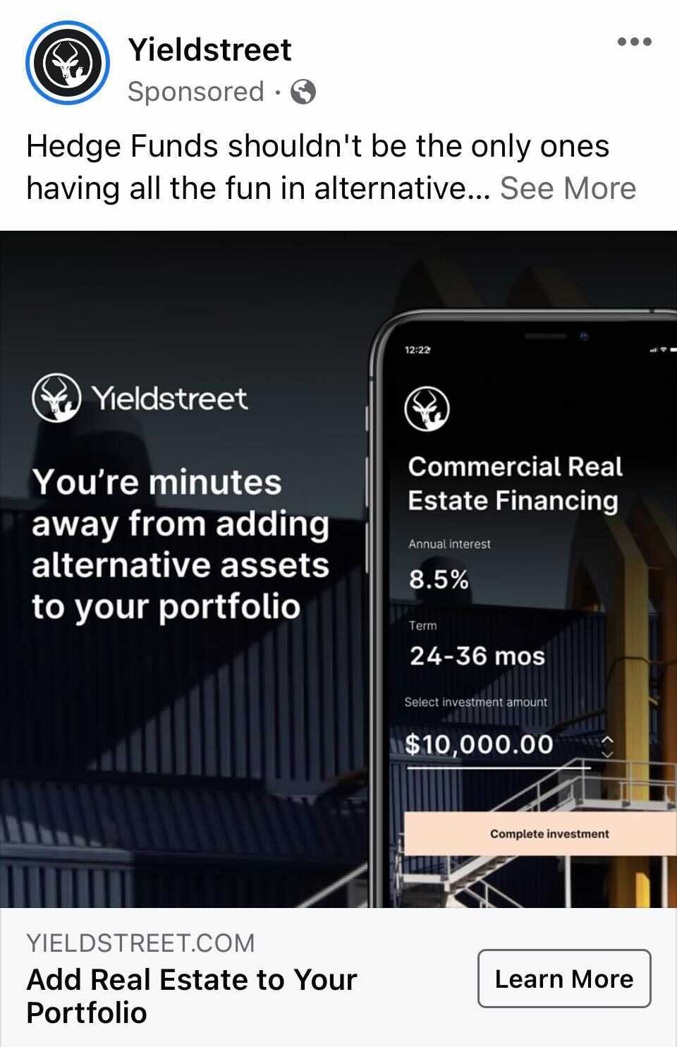 YieldStreet - Real estate investing app - Ad Angles