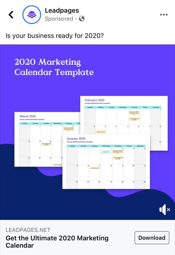 Leadpages 2020 marketing calendar Ad Angles